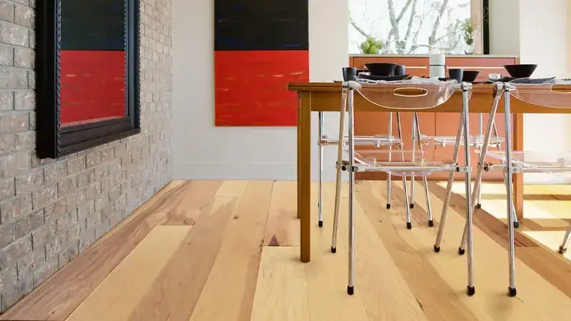 Artisan Hardwood Timberline Hickory Natural Plus Engineered Hardwood, installed in a room