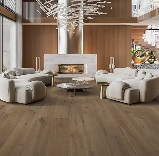 California Classics Louvre Serene Rivera French Oak Engineered Hardwood, installed in a room