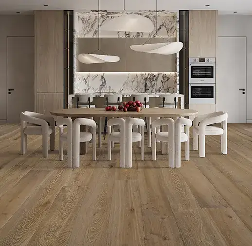 California Classics Mediterranean 9.5 Rhodes French Oak Engineered Hardwood, installed in a room