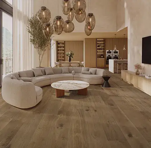 California Classics Mediterranean 9.5 Zadar French Oak Engineered Hardwood, installed in a room