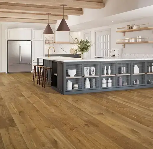 California Classics Taverne Sagebrush French Oak Engineered Hardwood, installed in a room