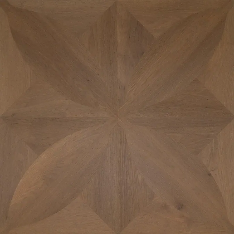 DuChateau Bespoke Parquet Panel Rosette Hardwood Engineered Hardwood, installed in a room
