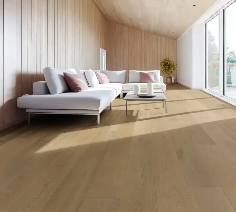 Dukes Group Inspire - 9.5″ Vanilla European Oak Engineered Hardwood, installed in a room