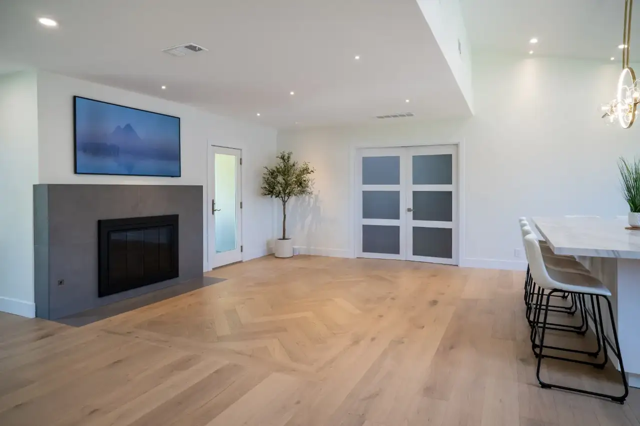 Garrison Allora Doma Herringbone European Oak Engineered Hardwood, installed in a room