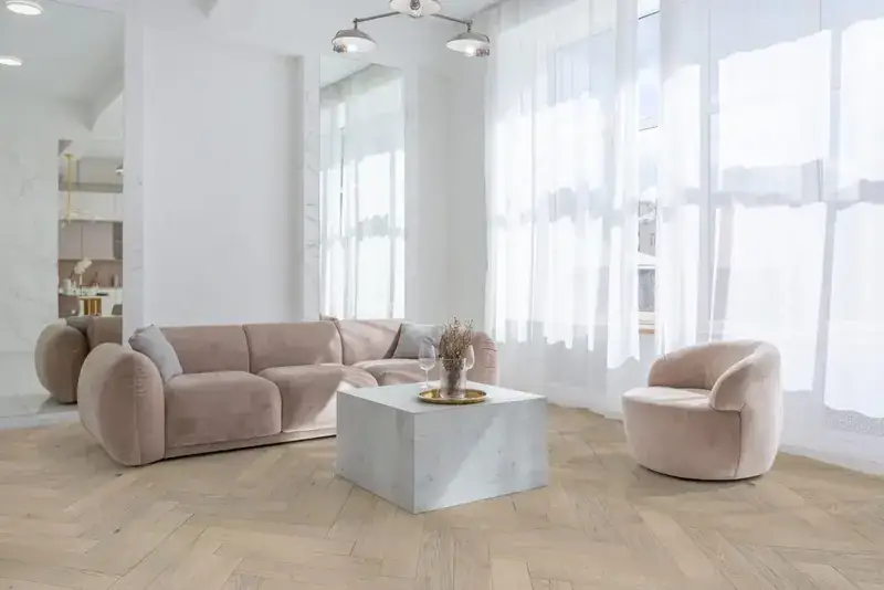 Garrison Allora Altura Herringbone European Oak Engineered Hardwood, installed in a room