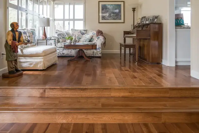 Garrison Garrison II Smooth Chateau – Smooth Hickory Engineered Hardwood, installed in a room