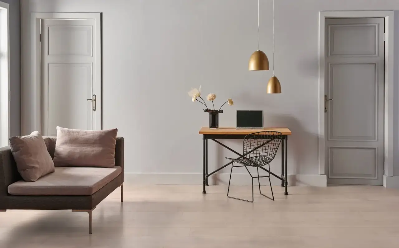 Garrison Allora Luna 9-1/2″ European Oak Engineered Hardwood, installed in a room