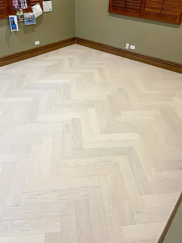 Garrison Allora Luna Herringbone European Oak Engineered Hardwood, installed in a room