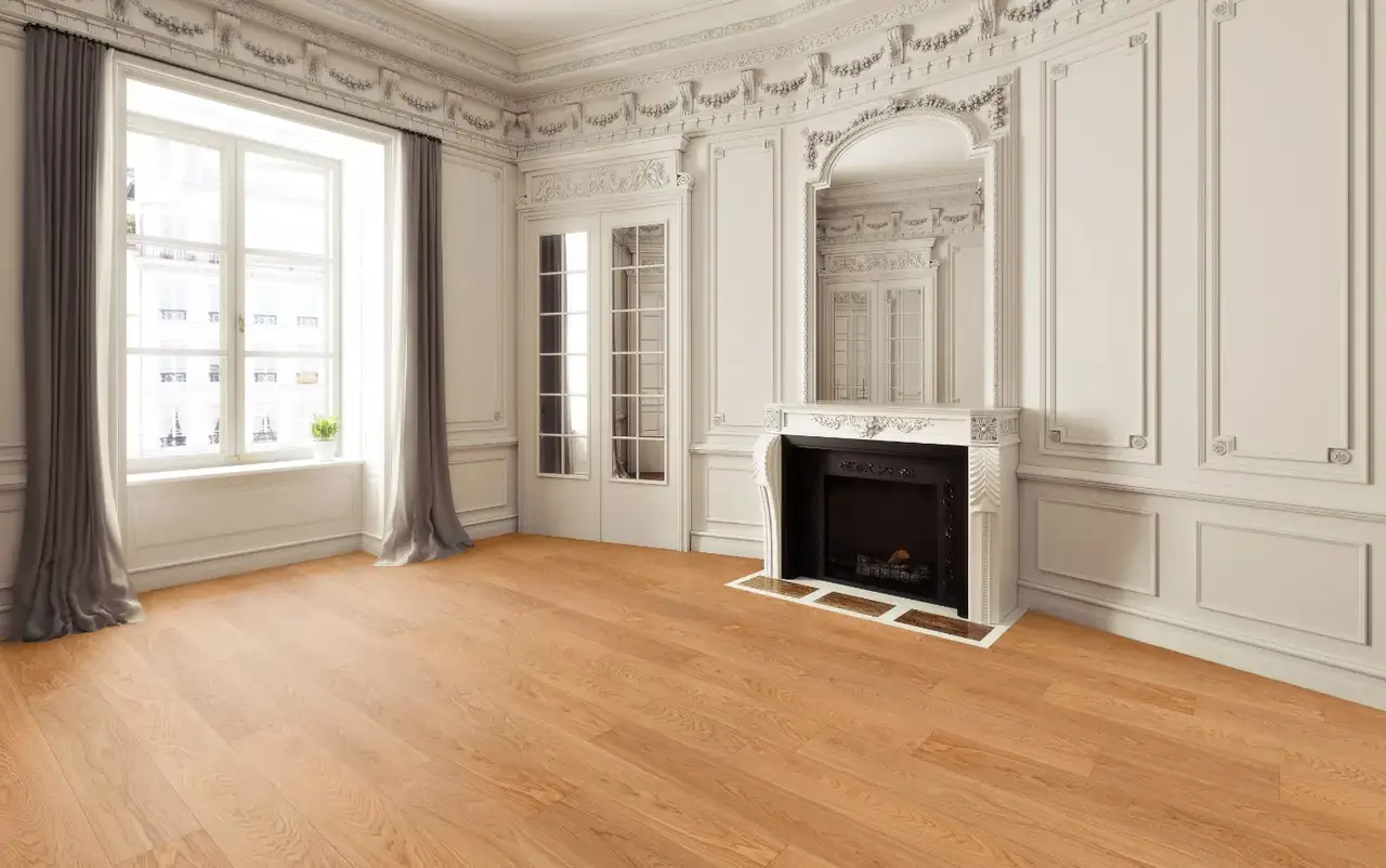 Garrison Allora Strada 9-1/2″ European Oak Engineered Hardwood, installed in a room