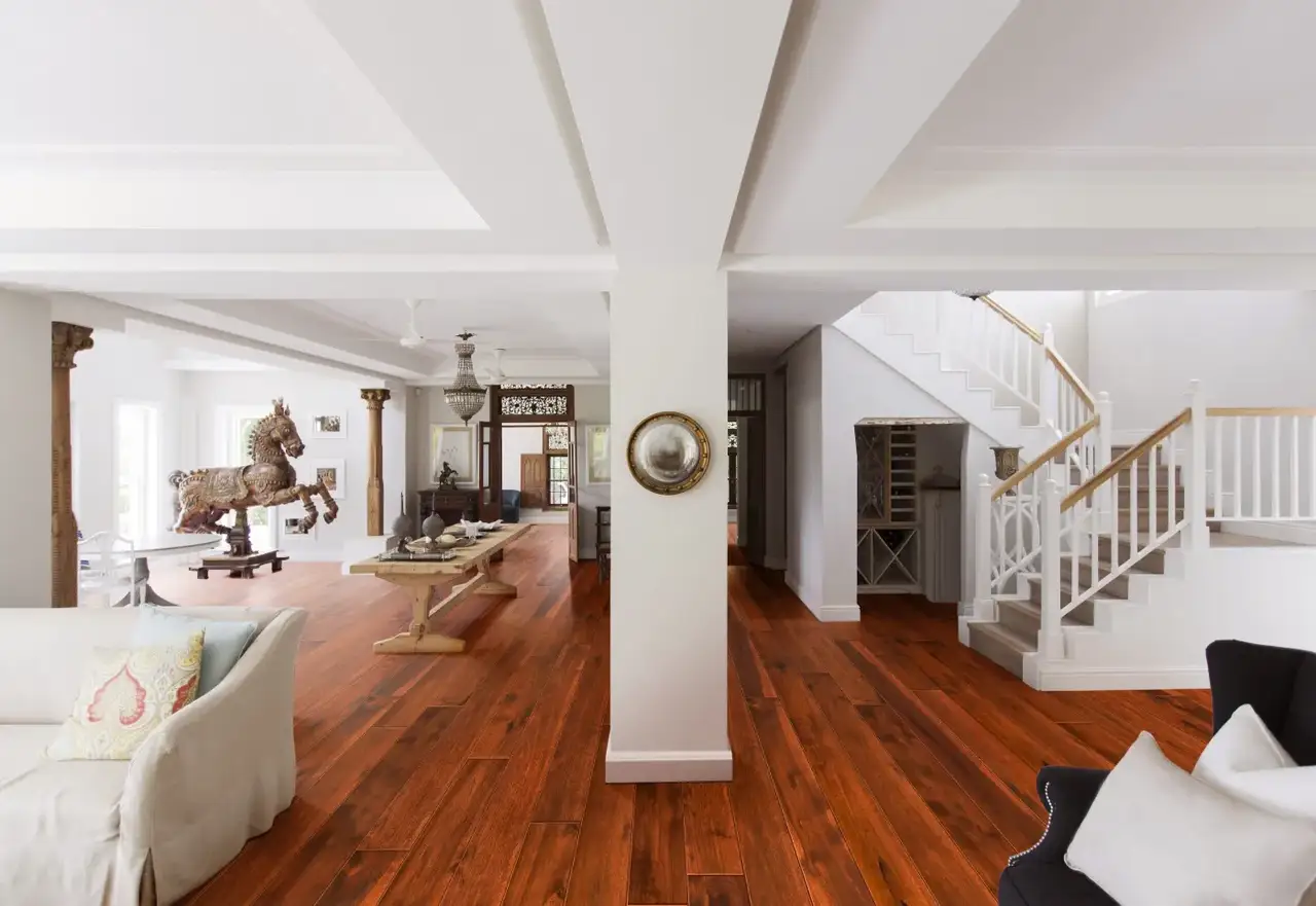 Garrison Garrison II Smooth Antique – Smooth Walnut Engineered Hardwood, installed in a room