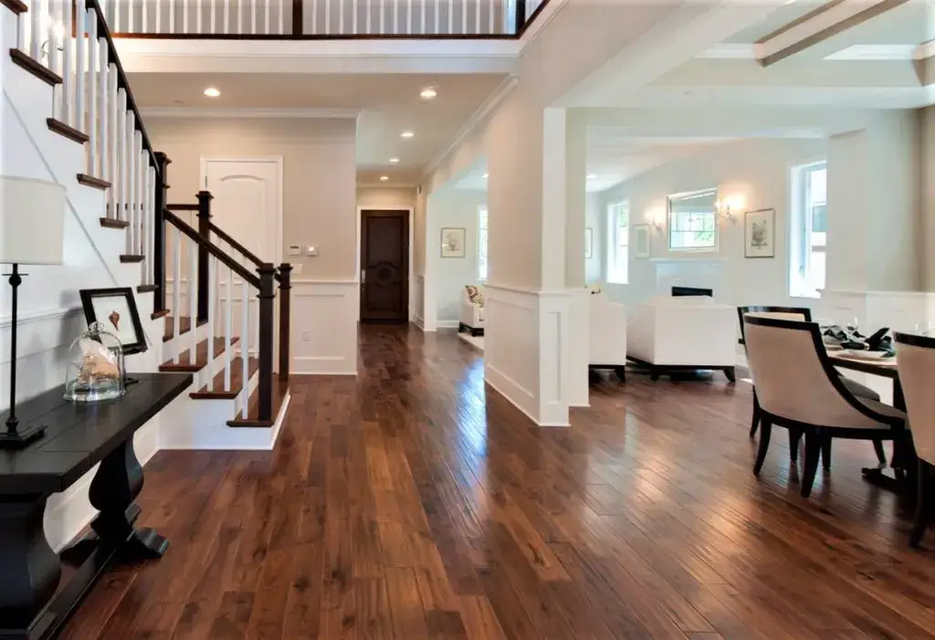 Garrison Garrison II Distressed Natural – Distressed Walnut Engineered Hardwood, installed in a room