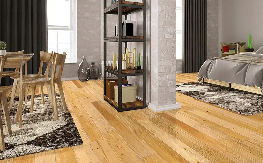 Johnson Hardwood Canyon Ridge Sandstone Hickory Engineered Hardwood, installed in a room
