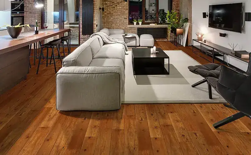 Johnson Hardwood Canyon Ridge Topaz Hickory Engineered Hardwood, installed in a room