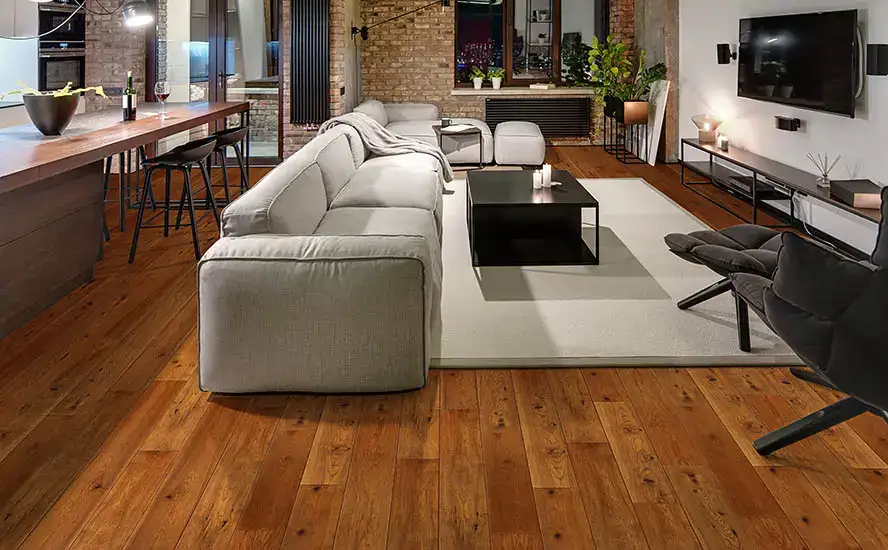 Johnson Hardwood Canyon Ridge Topaz Hickory Engineered Hardwood, installed in a room