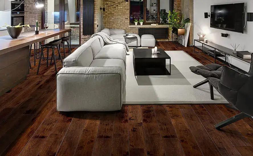 Johnson Hardwood English Pub Applejack Hickory Engineered Hardwood, installed in a room