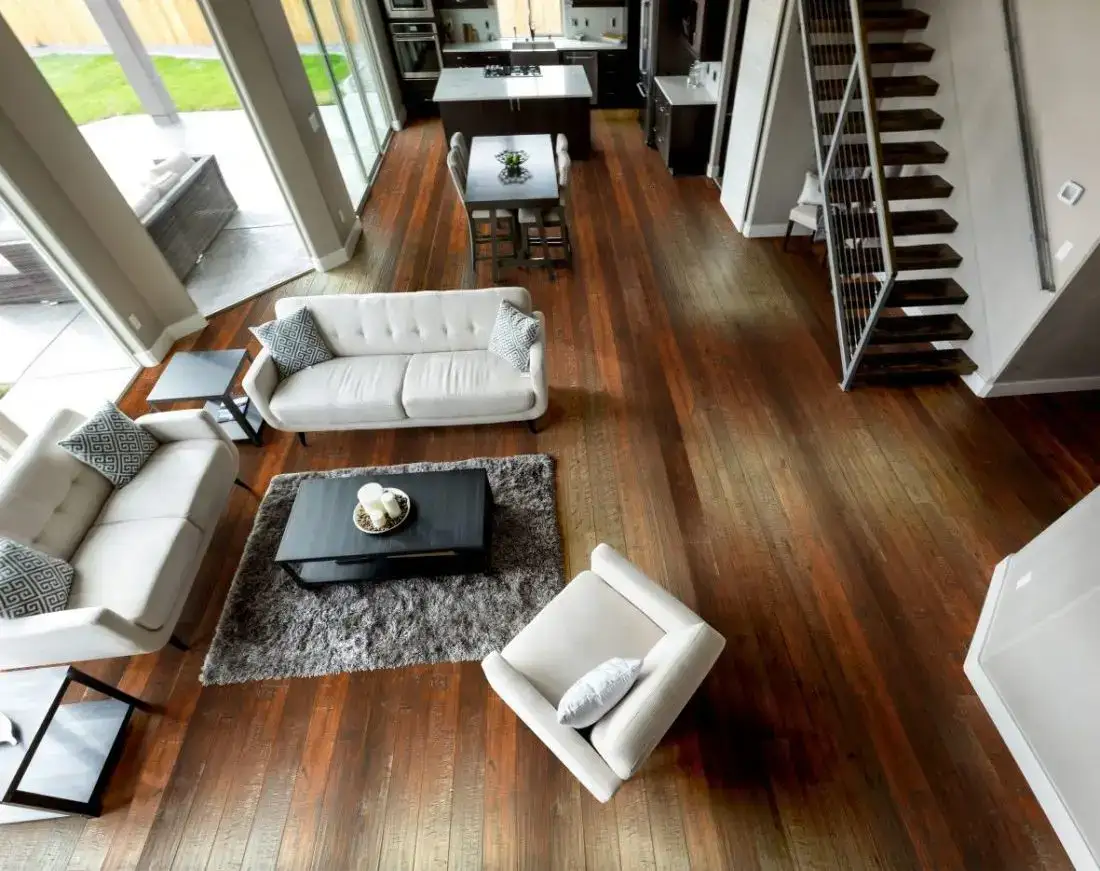 Johnson Hardwood English Pub Smoked Bourbon Maple Engineered Hardwood, installed in a room