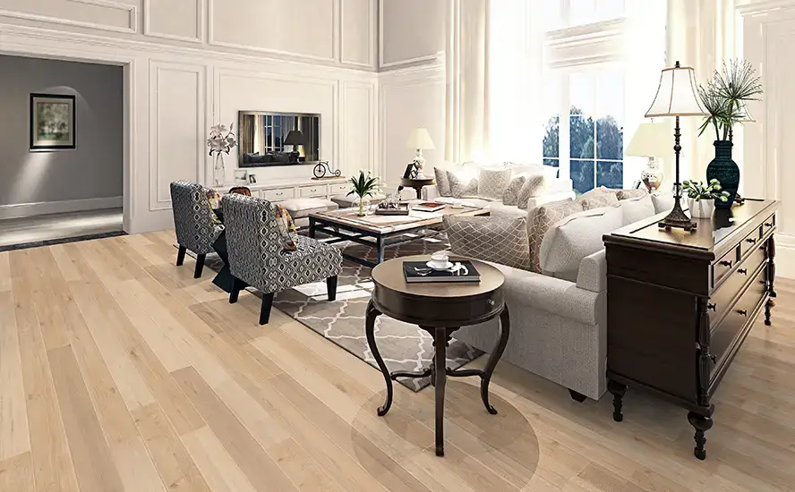 Johnson Hardwood Grand Chateau Chambord European Oak Engineered Hardwood, installed in a room