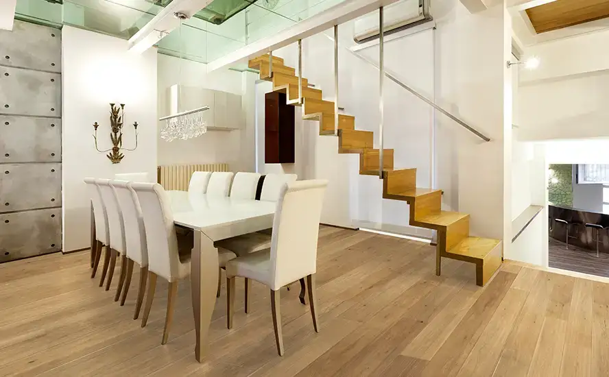 Johnson Hardwood Grand Chateau Chillon European Oak Engineered Hardwood, installed in a room