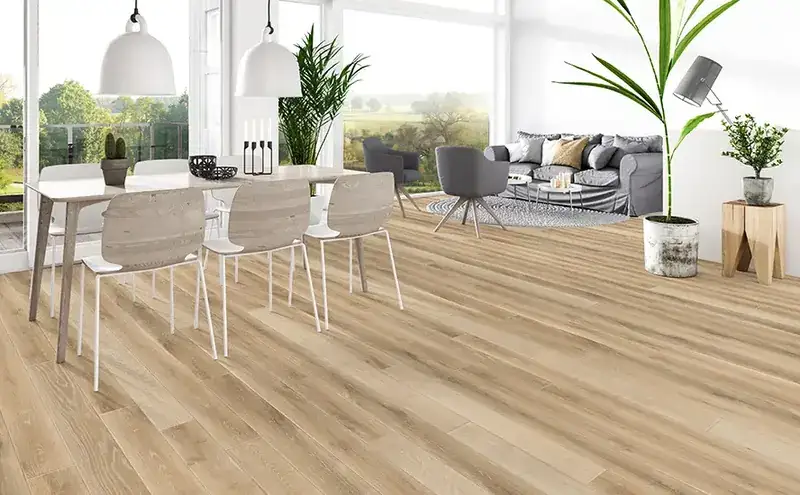 Johnson Hardwood Grand Chateau Corvin European Oak Engineered Hardwood, installed in a room