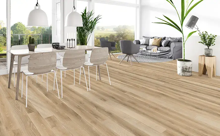 Johnson Hardwood Grand Chateau Corvin European Oak Engineered Hardwood, installed in a room