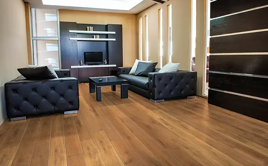 Johnson Hardwood Grand Chateau Taunton European Oak Engineered Hardwood, installed in a room