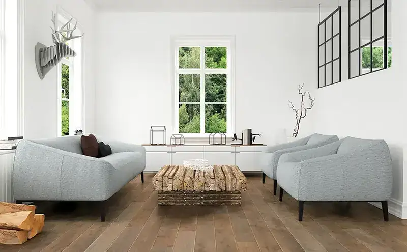 Johnson Hardwood Grand Chateau Aydon European Oak Engineered Hardwood, installed in a room