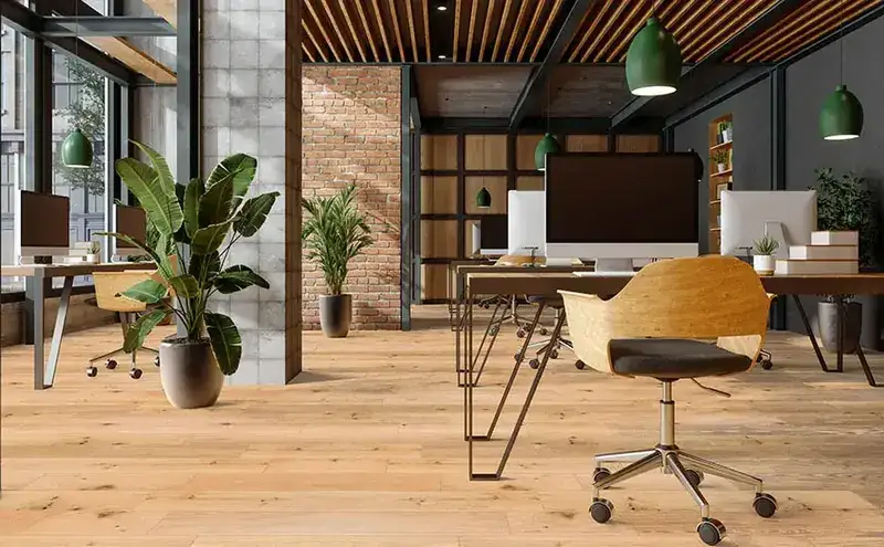 Johnson Hardwood Oak Grove Emory European Oak Engineered Hardwood, installed in a room