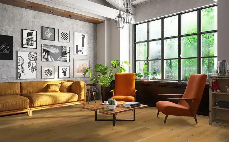 Johnson Hardwood Oak Grove Holm European Oak Engineered Hardwood, installed in a room