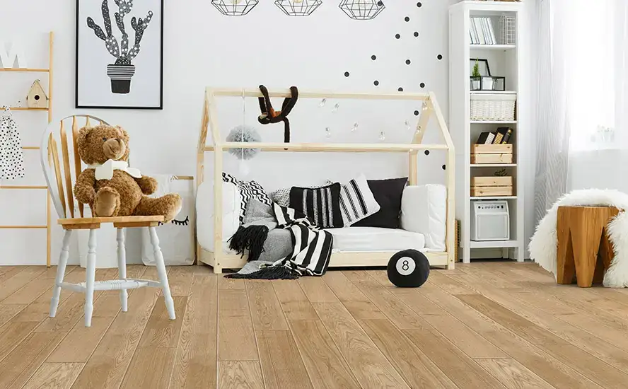 Johnson Hardwood Oak Grove Bark - Premium European Oak Engineered Hardwood, installed in a room