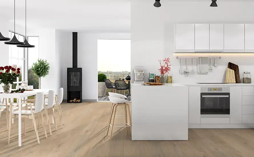 Johnson Hardwood Bella Vista Praiano Laminate Flooring, installed in a room