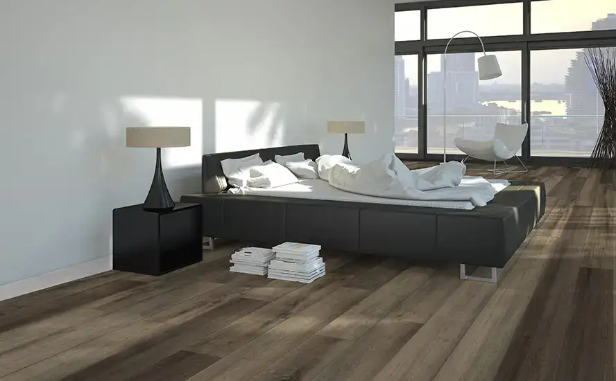 Johnson Hardwood Coffee House Espresso SPC Flooring, installed in a room