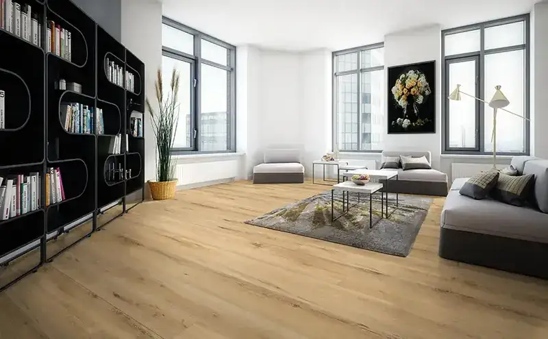 Johnson Hardwood Skyview Celestial SPC Flooring, installed in a room
