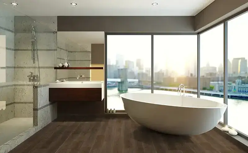 Johnson Hardwood Skyview Meteor SPC Flooring, installed in a room