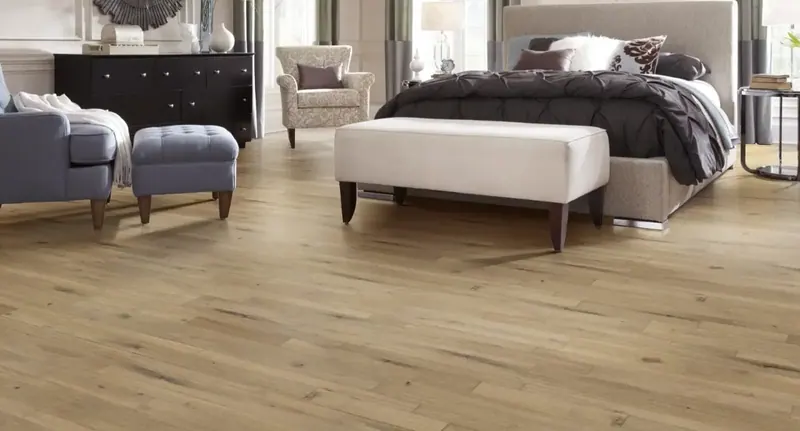 Mannington Bengal Bay Random Sand Bengali Engineered Hardwood, installed in a room