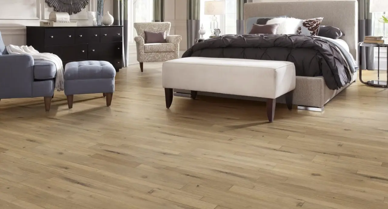 Mannington Bengal Bay Random Sand Bengali Engineered Hardwood, installed in a room