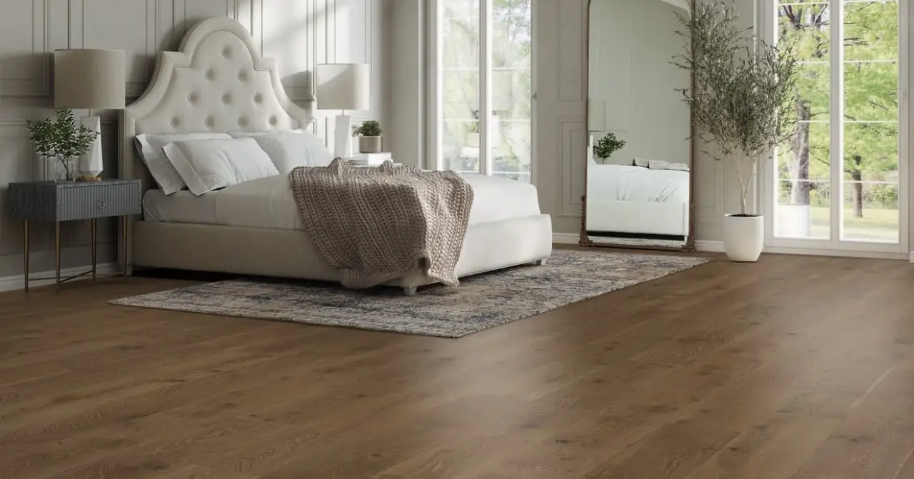 Mannington Prospect Park Trail White Oak Engineered Hardwood, installed in a room