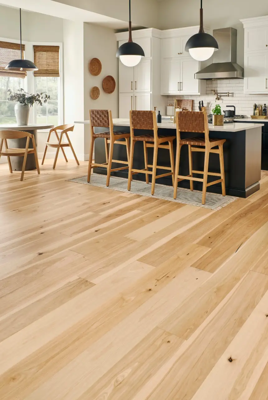 Mannington Forest Park Natural Hickory Engineered Hardwood, installed in a room