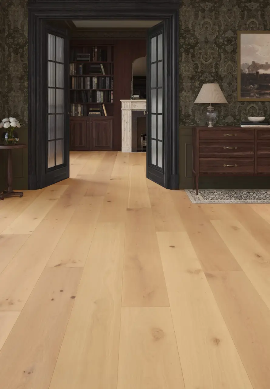 Mannington Inferno Kindle European White Oak Engineered Hardwood, installed in a room