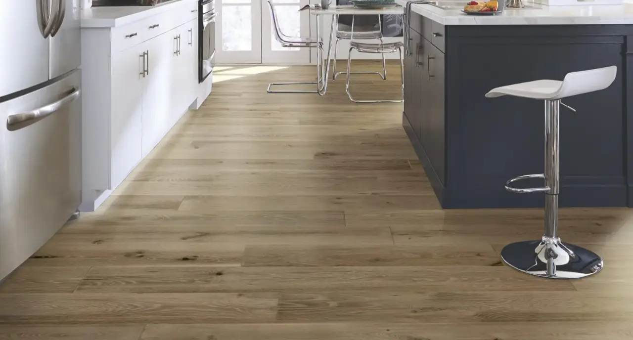 Mannington Normandy Oak Bistro White Oak Engineered Hardwood, installed in a room