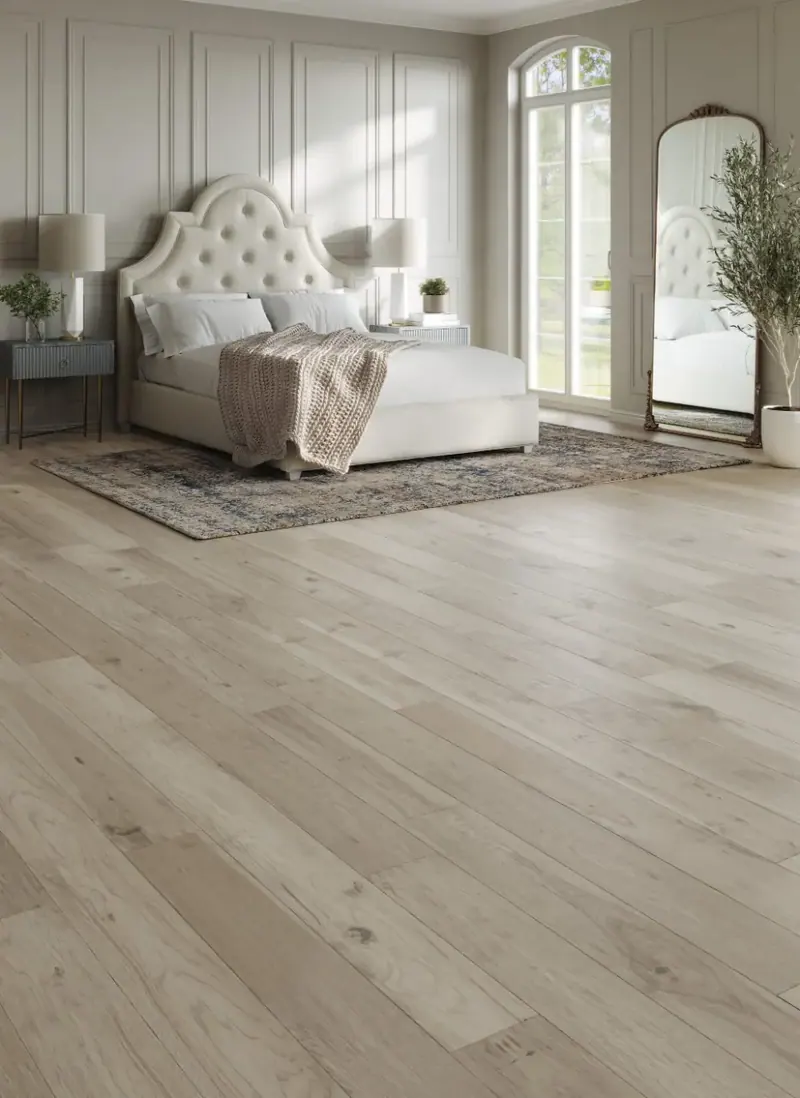 Mannington Provence Blanc Hickory Engineered Hardwood, installed in a room