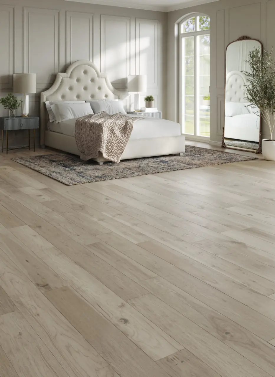 Mannington Provence Blanc Hickory Engineered Hardwood, installed in a room