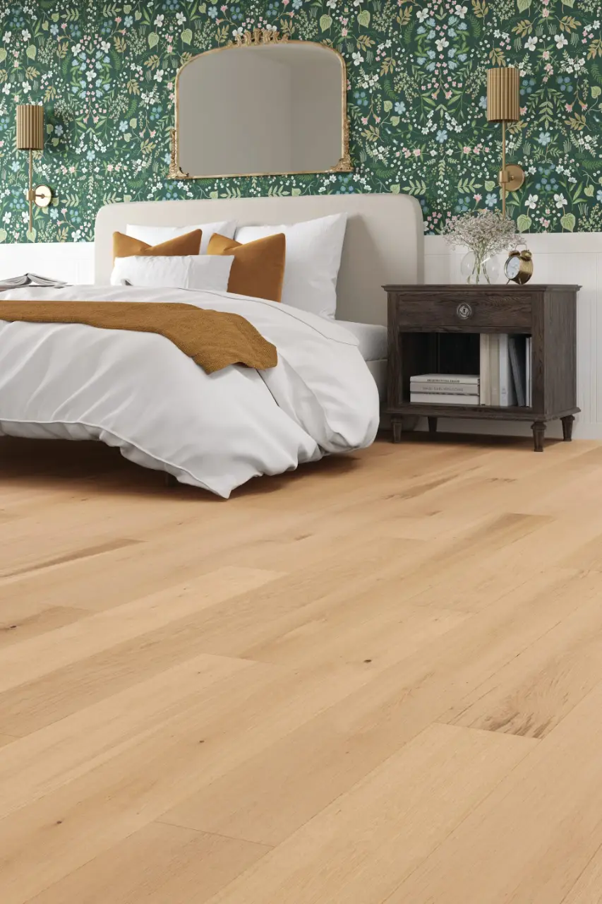 Mannington Momentum Barley White Oak Engineered Hardwood, installed in a room
