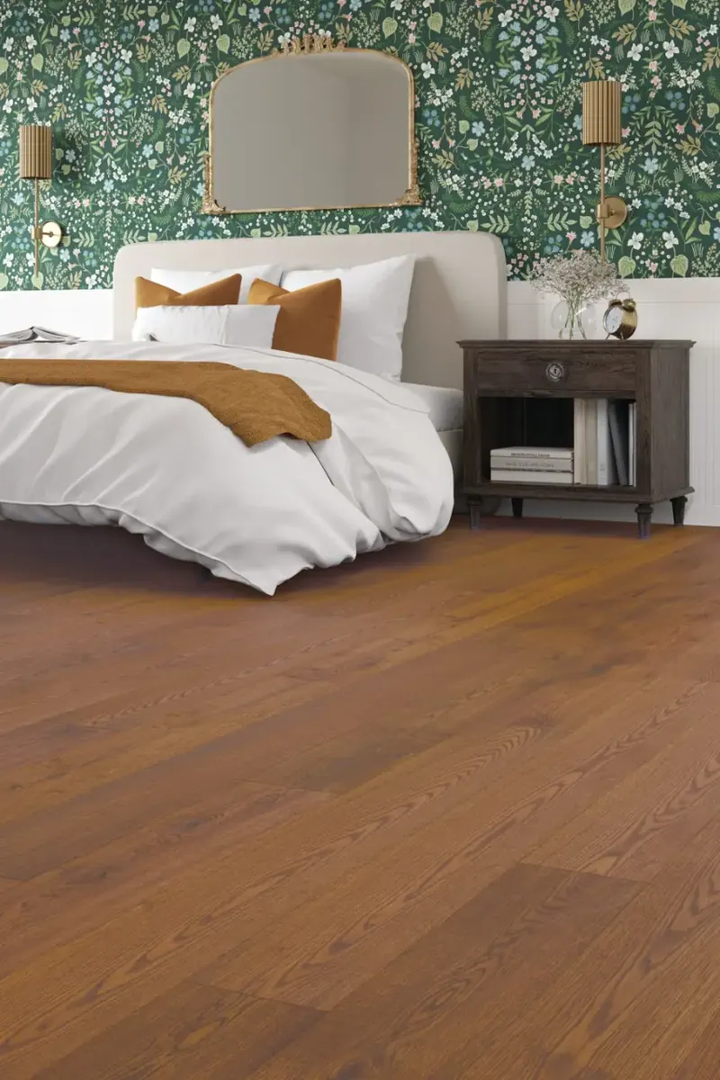 Mannington Momentum Whiskey White Oak Engineered Hardwood, installed in a room