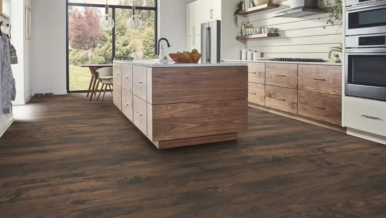 Mannington Pacaya Mesquite Cinder Shiranga Engineered Hardwood, installed in a room
