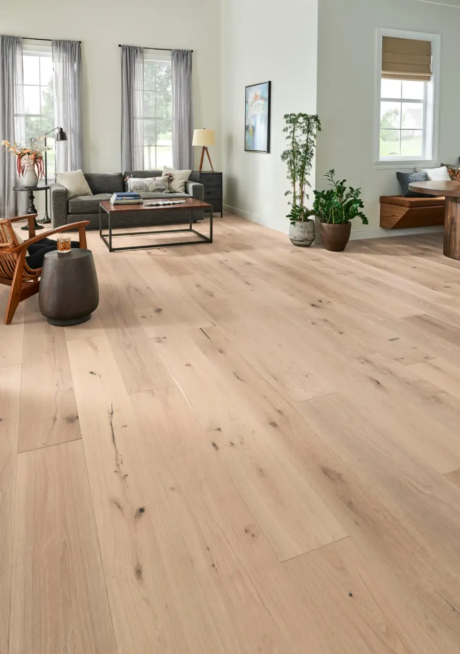 Mannington Sanctuary Seasalt White Oak Engineered Hardwood, installed in a room