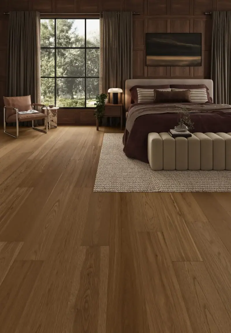 Mannington Tandem Umber Hickory Engineered Hardwood, installed in a room