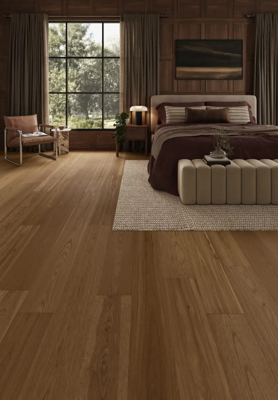 Mannington Tandem Umber Hickory Engineered Hardwood, installed in a room