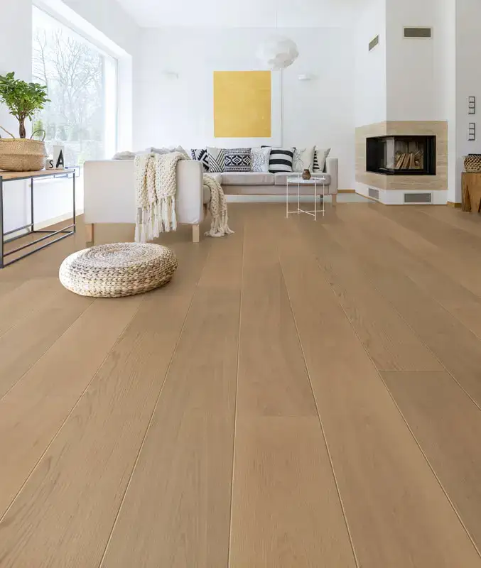 Medieval Floors Nouvelle Cozy Autumnalis French Oak Engineered Hardwood, installed in a room