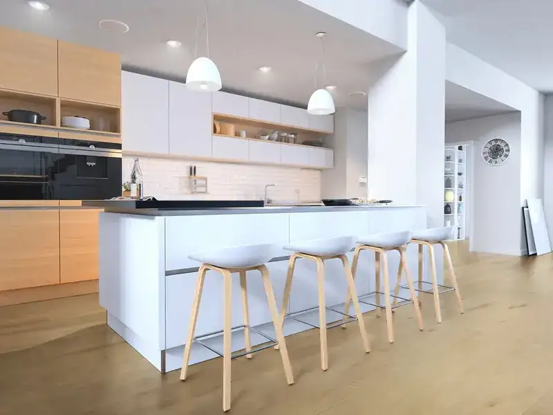 Medieval Floors Architectural Crescent Moon European White Oak Engineered Hardwood, installed in a room