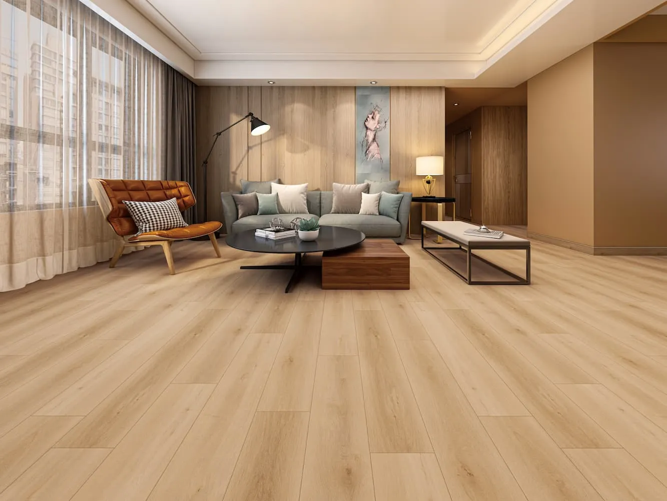 MegaClic Aquashield 12mm AC4 Fox Laminate Flooring, installed in a room